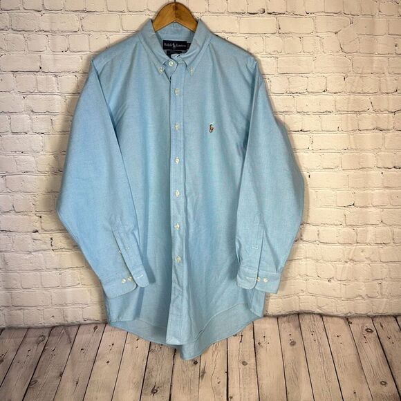 Ralph Lauren Dress Shirt Yarmouth Cotton Oxford Blue Mens 16 1/2 32/33 Color Pon - Picture 1 of 7